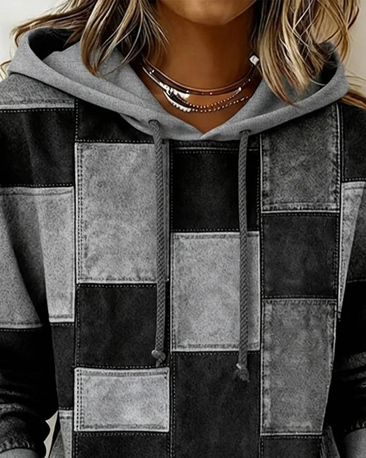 Yaralyn – stylowa bluza z kapturem w kratę z długimi rękawami